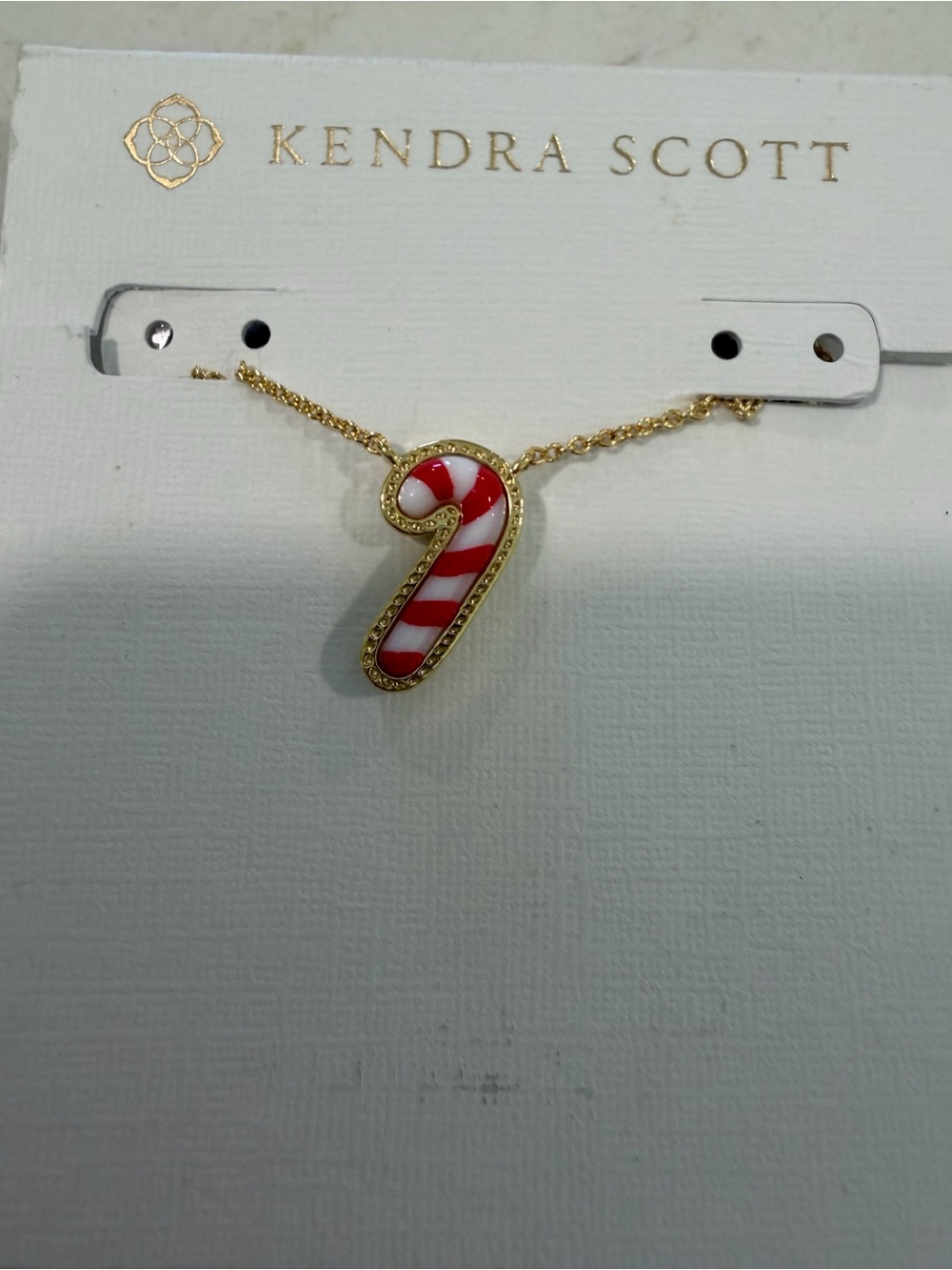 Kendra Scott Gold Candy Cane Necklace in Red and White